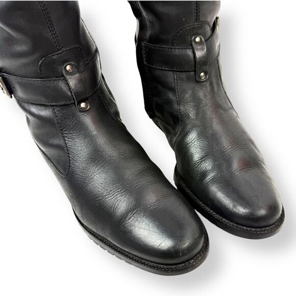 Vintage LL BEAN black leather tall equestrian boots with buckle trim - Picture 4 of 16